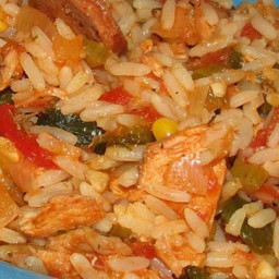 Three-Pepper Rice and Chicken Pot