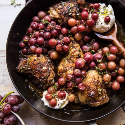 Thyme Roasted Chicken with Grapes and Burrata