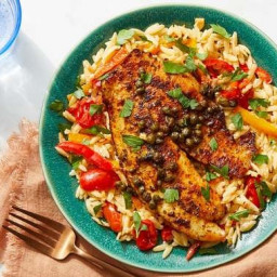 Tilapia Piccata with Orzo, Tomatoes & Sweet Peppers