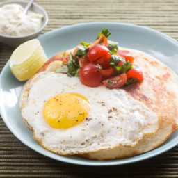 Tinkerbell Pepper Quesadillas with Cherry Tomato Salsa, Lime Crema & Eggs