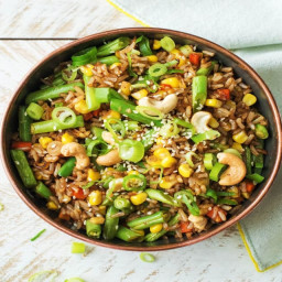 Toasted Brown Rice Bowl with Cashews, Sesame, and Green Beans