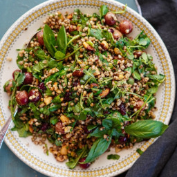 Toasted buckwheat, blistered grape and herb salad with cumin-spiced dressin