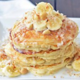 Toasted Coconut Macadamia Pancakes with Coconut Syrup