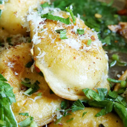 Toasted Garlic-Butter Ravioli with Spinach
