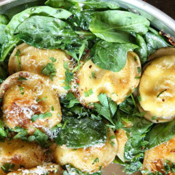 Toasted Garlic-Butter Ravioli with Spinach