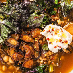 Toasted Grain Soup with Crispy Mushrooms and Kale