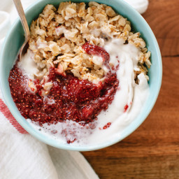 Toasted Oatmeal with Strawberry Chia Jam and Coconut Whipped Cream