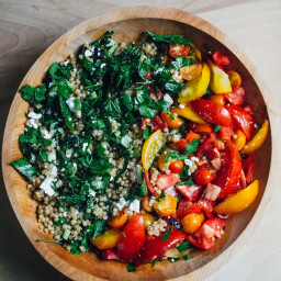 Toasted Pearl Couscous Salad with Tomatoes and Greens