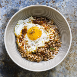 Toasted Pearl Couscous with Fried Eggs