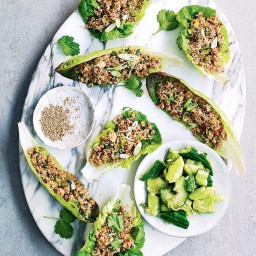 Toasted quinoa and pork larb with smashed cucumber