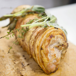 Tom Colicchios Roasted Porchetta with Sausage and Apples
