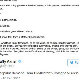 Tom Hiddleston's Bolognese recipe