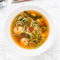 Tom Saab Goong with Spiralized Zucchini (Spicy Clear Soup with Shrimp)