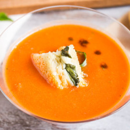 Tomato Basil Soup with Caprese Grilled Cheese Crutons