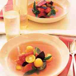 Tomato Cantaloupe & Basil Salad with Tomato Water