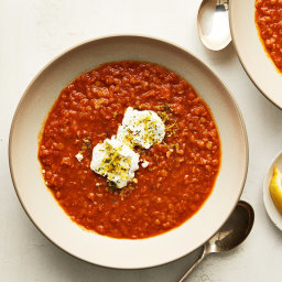 Tomato-Lentil Soup With Goat Cheese
