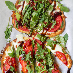 Tomato, Mozzarella and Arugula Naan Pizza