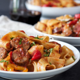Tomato Pappardelle Pasta with Italian Sausage and Peppers