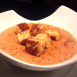 Tomato Parmesan Soup with Grilled Cheese Croutons