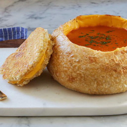 Tomato Soup in Grilled Cheese Bread Bowls