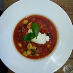 Tomato Soup with Grilled Vegetables and Mascarpone
