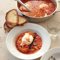 Tomato Soup with Poached Eggs
