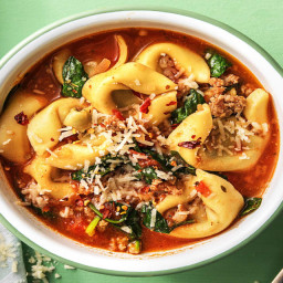 Tomato-y Tortelloni Soup with Baby Spinach and Sausage