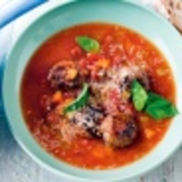 Tomato and bean soup with beef and parmesan meatballs