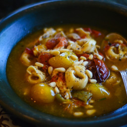 Tortellini Soup with Chicken and Pine Nuts.