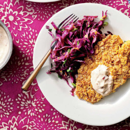 Tortilla-Crusted Tilapia with Citrus Slaw and Chipotle Tartar Sauce Recipe