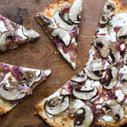 Tortilla Pizza with Onions, Mushrooms, and Ricotta
