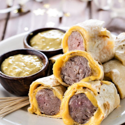 Tortilla Wrapped Bratwursts with Beer Mustard