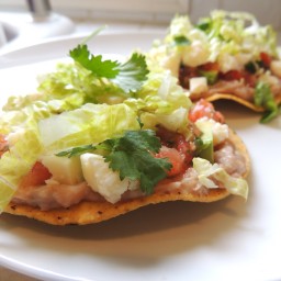 Tostadas with Pinto Bean Spread and Spicy Salsa