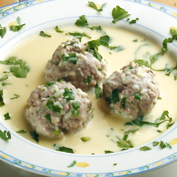 Traditional Greek Meatball Soup (Giouvarlakia/ Youvarlakia) in Egg-lemon sa