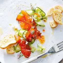 Treacle and whisky-cured salmon with quick-pickled cucumber
