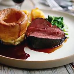 Treacle-cured roast beef with Yorkshire puddings