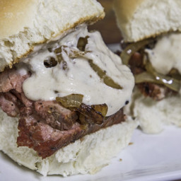 Tri-Tip Sliders with Garlic Cheese Sauce