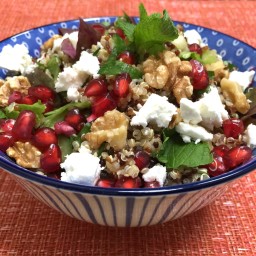 Tricolor quinoa salad with pomegranate, walnuts and feta