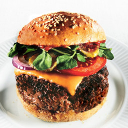 Triple-Beef Cheeseburgers with Spiced Ketchup and Red Vinegar Pickles