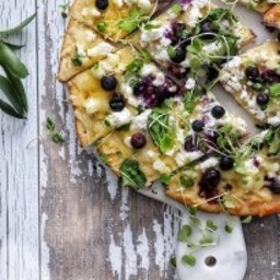 Triple Cheese Cauliflower Crust Pizza with Blueberries and Fresh Greens
