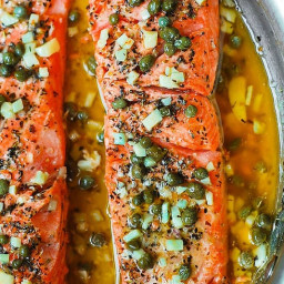 Trout (or Salmon) with Garlic Butter Lemon Caper Sauce