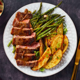 Truffled New York Strip Steak With Roasted Rosemary Potatoes and Asparagus