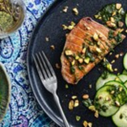 Tuna With Basil-Mint Oil, Cucumber and Pistachios