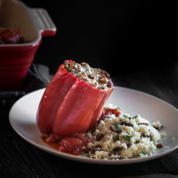 Turkey and Lentil Stuffed Bell Peppers with Tomato Sauce