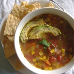 Turkey-Corn Soup with Tortilla Chips and Avocado