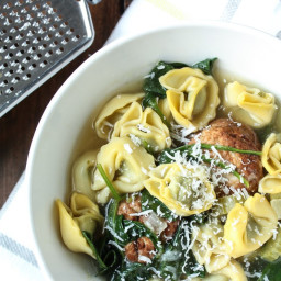Turkey meatball and spinach tortellini soup