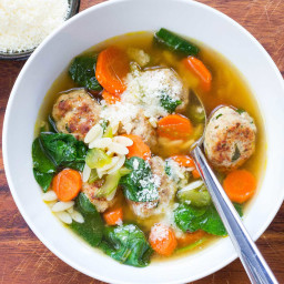 Turkey Meatball Soup with Spinach and Orzo