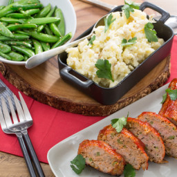 Turkey Meatloafwith Creamy Mashed Potatoes and Sauteed Snap Peas