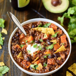 Turkey Quinoa Chili with Sweet Potatoes and Black Beans
