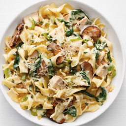 Turkey Tetrazzini with Spinach and Mushrooms